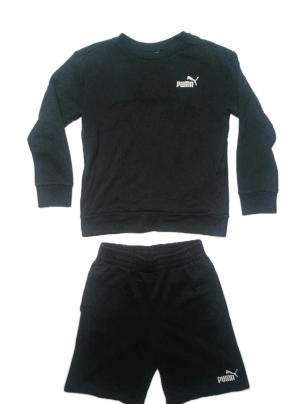 Puma Sweatfit Sweatshirt And Shorts Youth Medium Black Athletic Casual Pre-owned